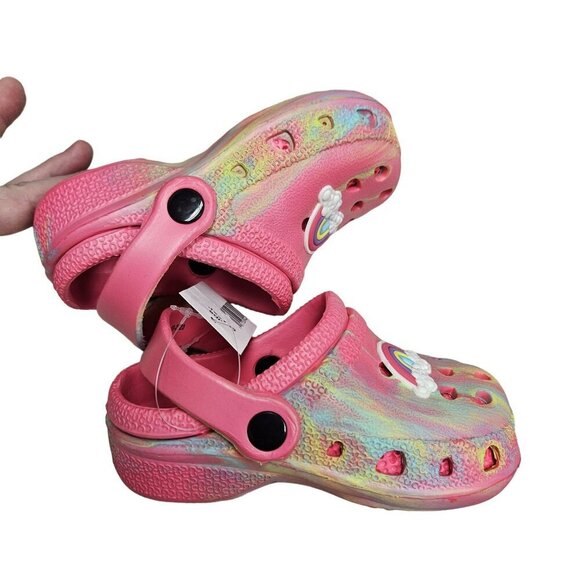 NWT Toddler Rainbow Clogs Size 9 Pink‎ Tie-Dye Clogs With Cloud Charm Slip on - Picture 8 of 10